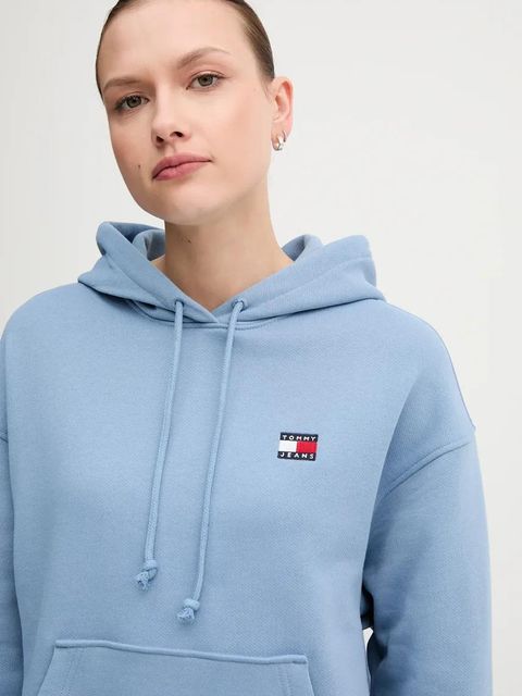 Tommy Jeans bluza bawełniana damska kolor niebieski z kapturem DW0DW19414