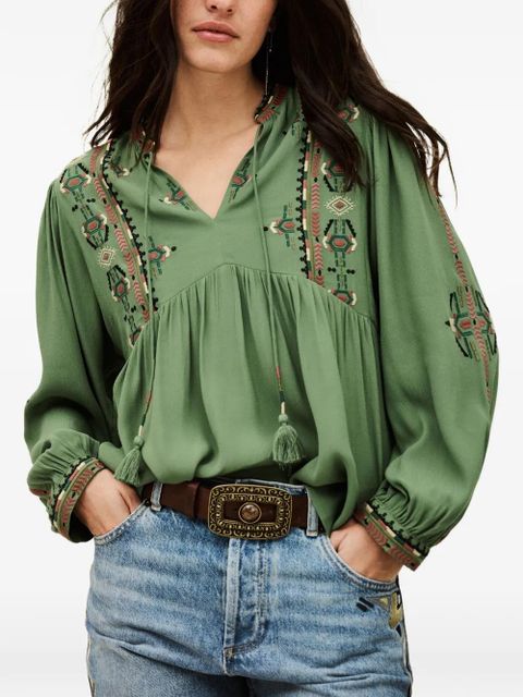 Ba&Sh Tilt embroidered V-neck top - Green