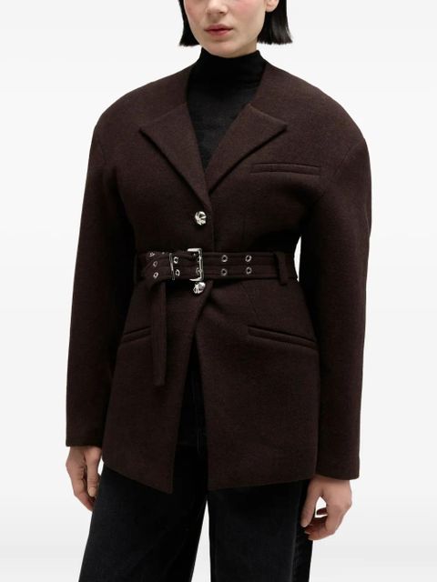 GANNI belted single-breasted jacket - Brown