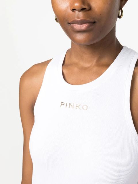 PINKO logo-print ribbed tank top - White