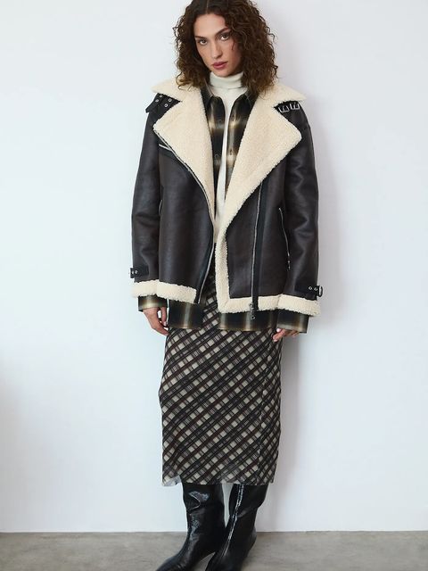 Medicine kurtka biker damska kolor brązowy przejściowa oversize - zdjęcie produktu nr 1