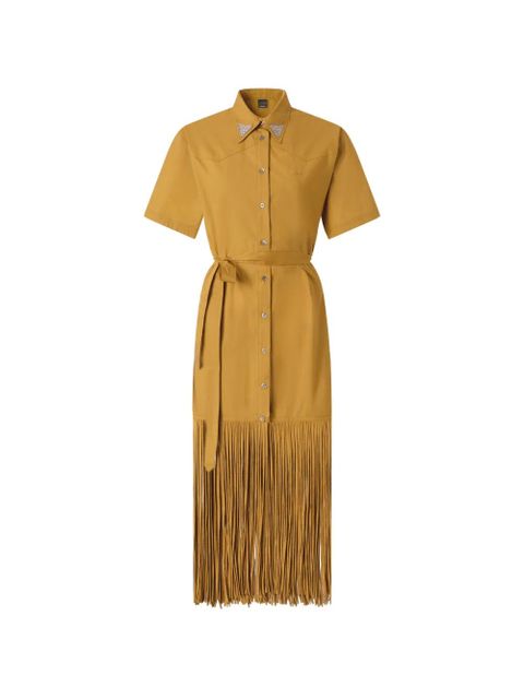 PINKO fringe-trimmed belted midi shirt dress - Yellow - zdjęcie produktu nr 1