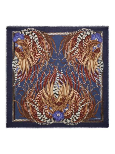 Ferragamo Rooster-print scarf - Blue - zdjęcie produktu nr 1