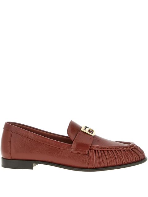 FENDI curled metal detail baguette loafers - Brown