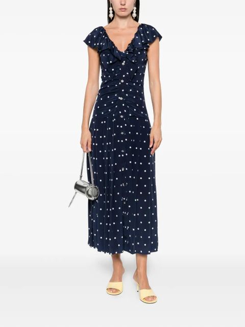 Alessandra Rich polka dot-print ruffled dress - Blue