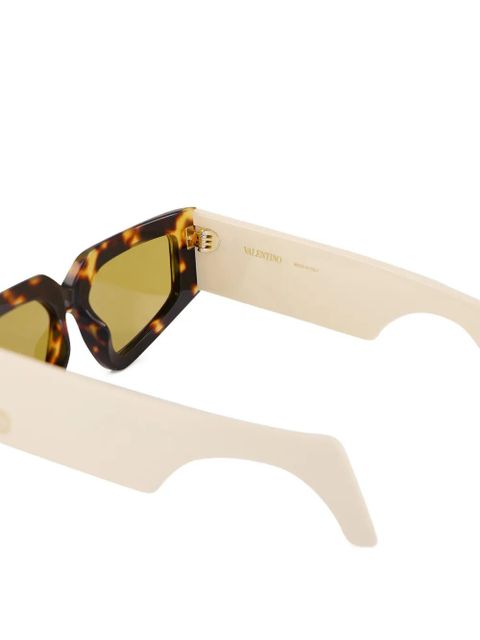 Valentino Garavani V-logo geometric-frame sunglasses - Brown