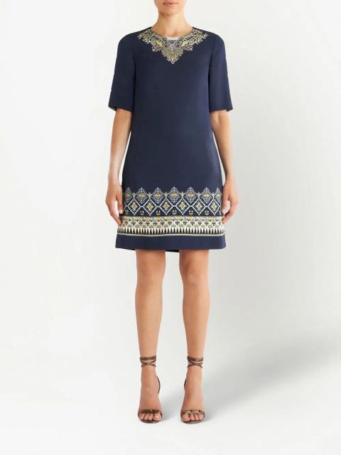 ETRO embroidered-design short-sleeve dress - Blue