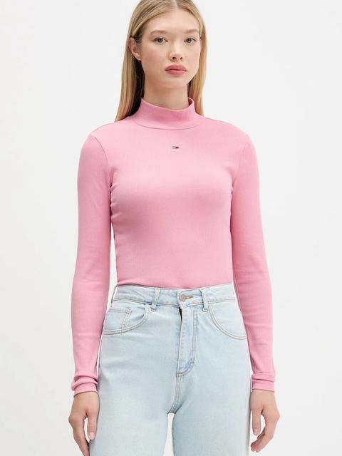 Tommy Jeans longsleeve damski kolor różowy z półgolfem DW0DW19830