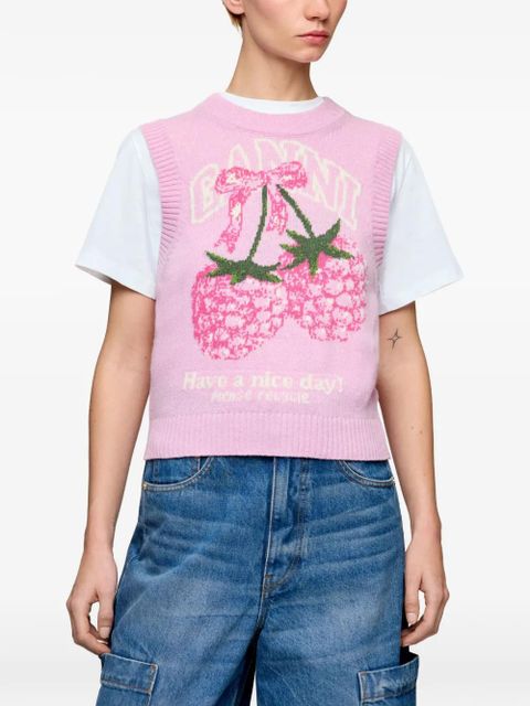 GANNI graphic knitted vest - Pink