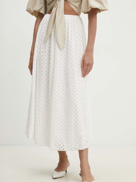 Answear.LAB spódnica bawełniana kolor biały midi rozkloszowana