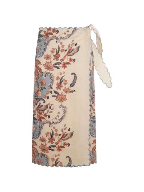 FARM Rio scalloped-edge floral-print skirt - Neutrals - zdjęcie produktu nr 1