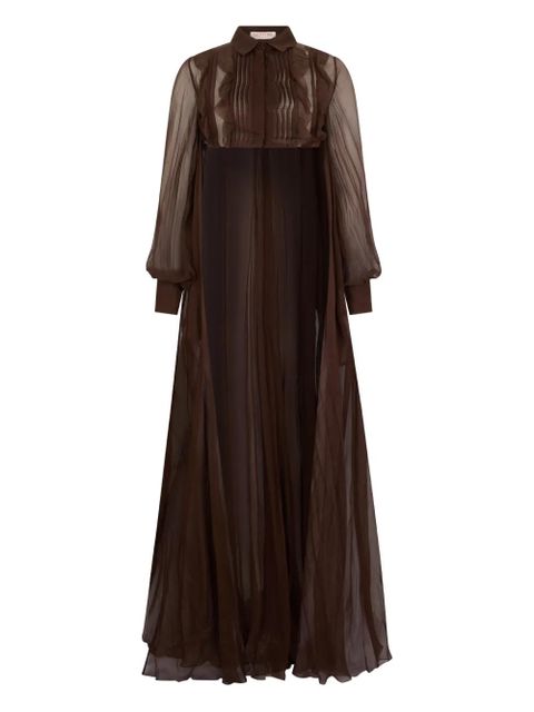 Valentino Garavani collared ruffled maxi dress - Brown - zdjęcie produktu nr 1