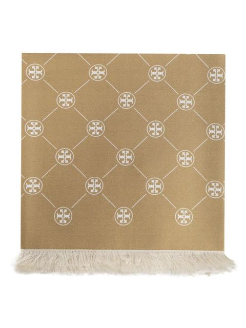 Tory Burch fringe-detail logo scarf - Neutrals - zdjęcie produktu nr 1