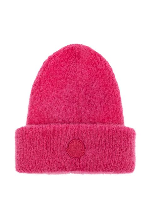 Moncler logo-patch mohair-blend beanie - Pink - zdjęcie produktu nr 1