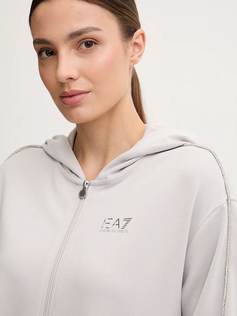 EA7 Emporio Armani bluza damska kolor szary z kapturem gładka AF12643.7W000443
