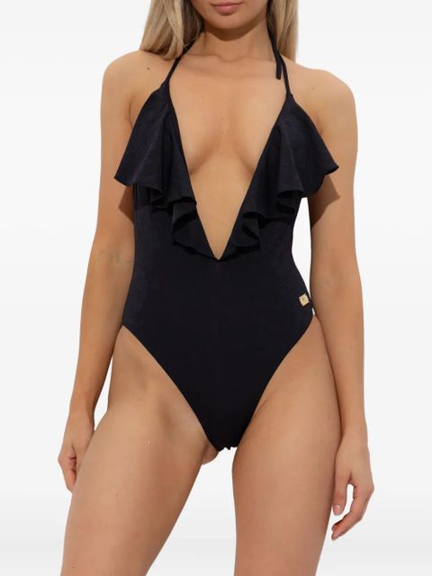 Balmain ruffled halterneck swimsuit - Black