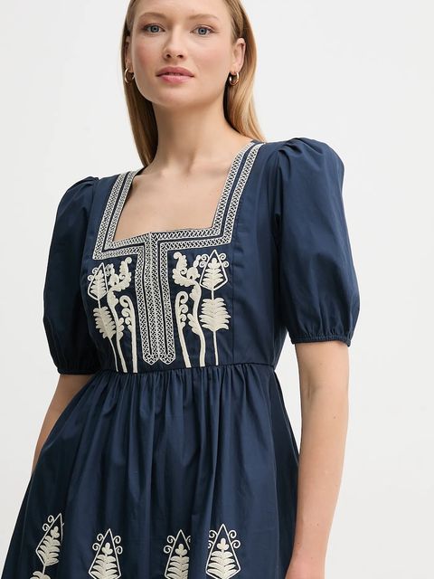 Hoss Intropia sukienka bawełniana kolor granatowy midi rozkloszowana 8229095