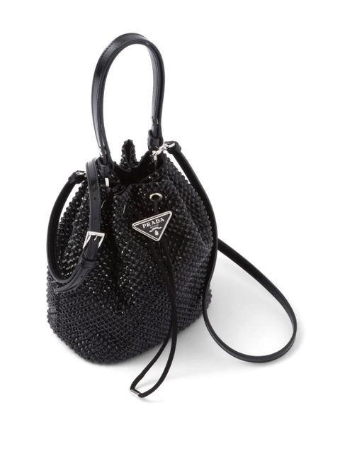 Prada crystal-embellished drawstring bucket bag - Black - zdjęcie produktu nr 2