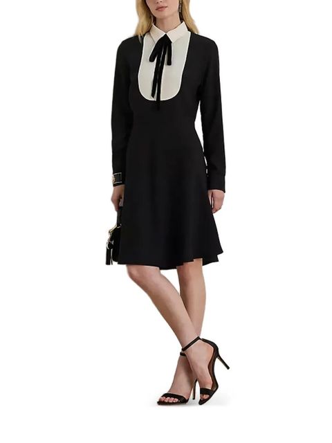 Lauren Ralph Lauren Georgette collared bow midi dress - Black - zdjęcie produktu nr 1