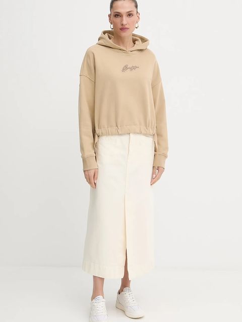 BOSS Orange bluza bawełniana damska kolor beżowy z kapturem z aplikacją 50545507 - zdjęcie produktu nr 2