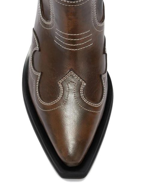 GANNI pointed stitching boots - Brown