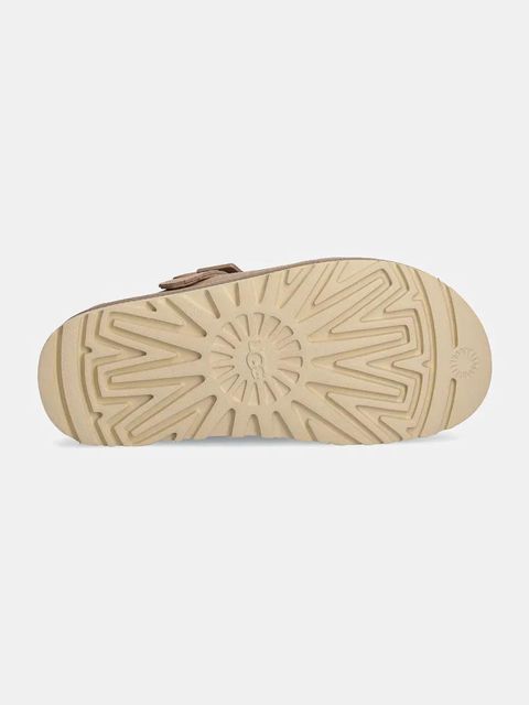 UGG klapki zamszowe Goldenstar Clog damskie kolor beżowy na platformie 1138252-SAN