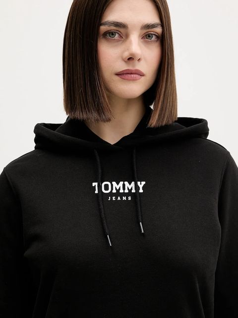 Tommy Jeans bluza bawełniana damska kolor czarny z kapturem z nadrukiem DW0DW21921