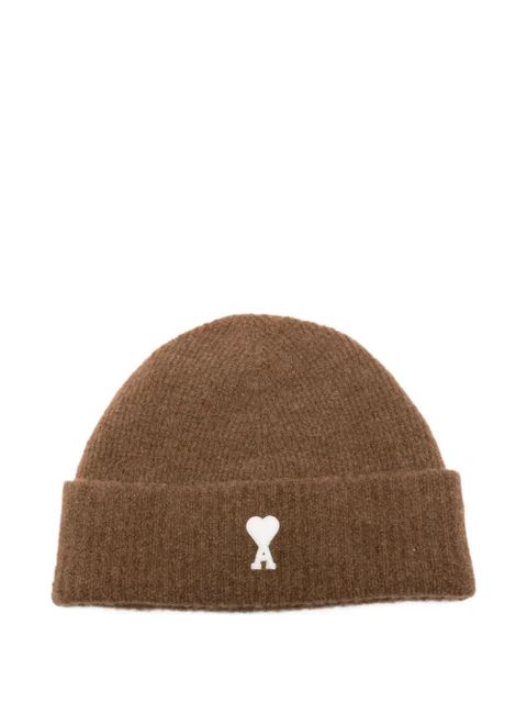 AMI Paris striped Ami De Coeur beanie - Brown