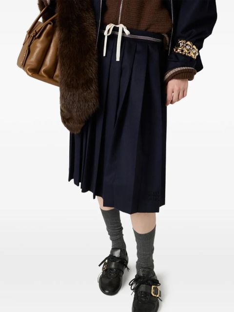 Miu Miu pleated embroidered midi skirt - Blue