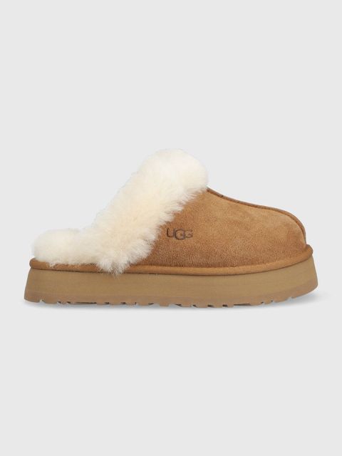 UGG kapcie zamszowe W Disquette kolor brązowy - zdjęcie produktu nr 1