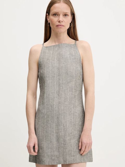 Answear.LAB sukienka z lnem kolor szary mini rozkloszowana