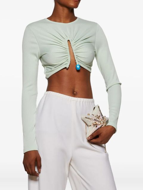 Christopher Esber crystal-pin ribbed top - Green