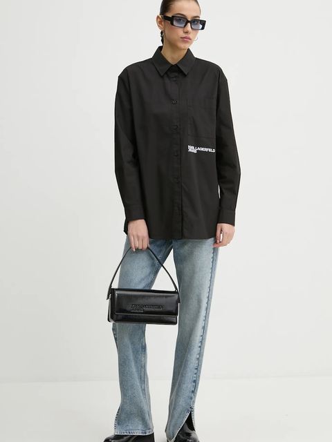 Karl Lagerfeld Jeans koszula bawełniana damska kolor czarny relaxed z kołnierzykiem klasycznym A1W11001 - zdjęcie produktu nr 2