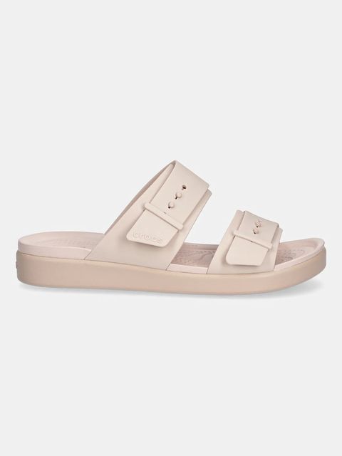 Crocs klapki Brooklyn Buckle Low damskie kolor różowy na platformie 211215