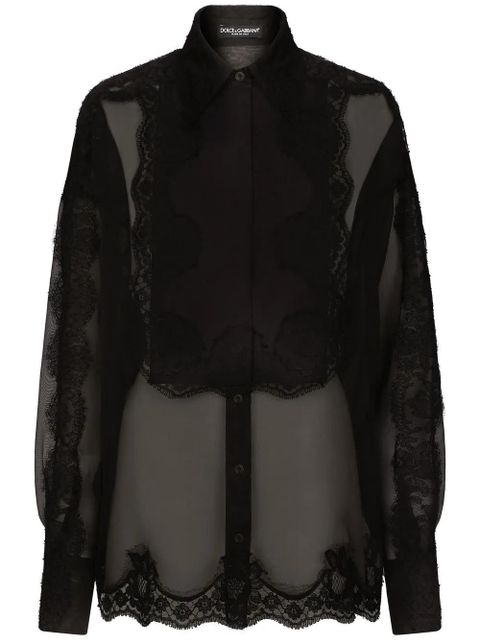 Dolce & Gabbana lace-trim organza tuxedo shirt - Black - zdjęcie produktu nr 1