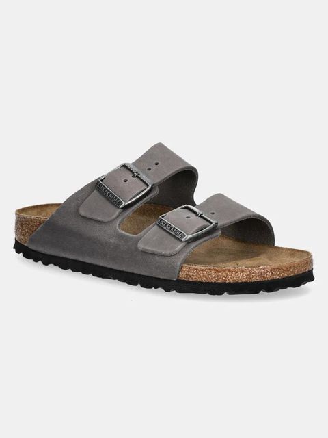 Birkenstock klapki nubukowe Arizona damskie kolor szary 1027026 - zdjęcie produktu nr 1