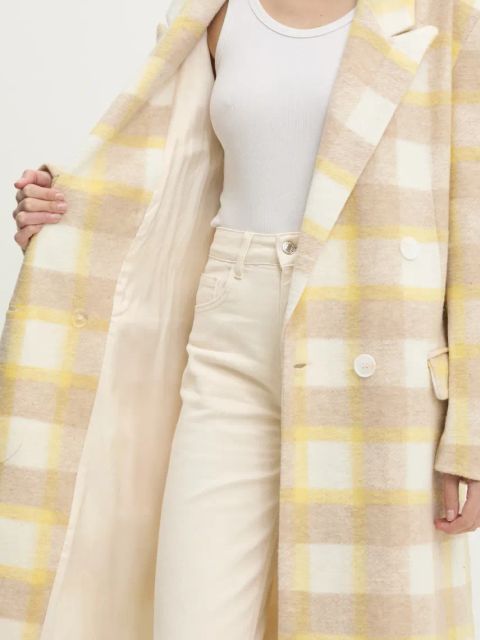 Answear.LAB płaszcz z wełną damski kolor żółty przejściowy dwurzędowy