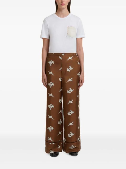Marni raven-print wide-leg trousers - Brown