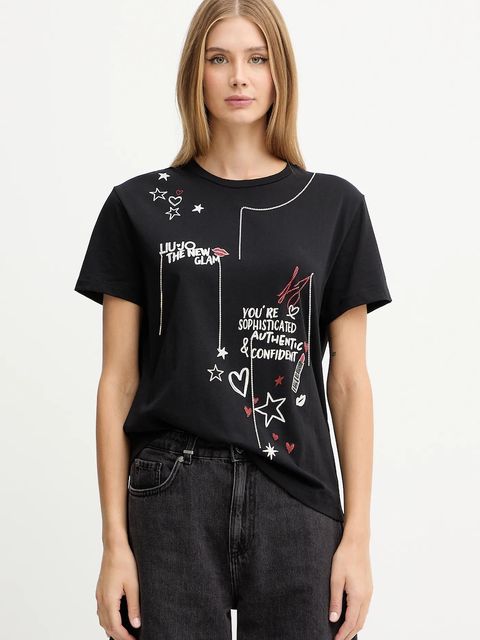 Liu Jo t-shirt bawełniany damski kolor czarny MF5345 JS923 - zdjęcie produktu nr 1
