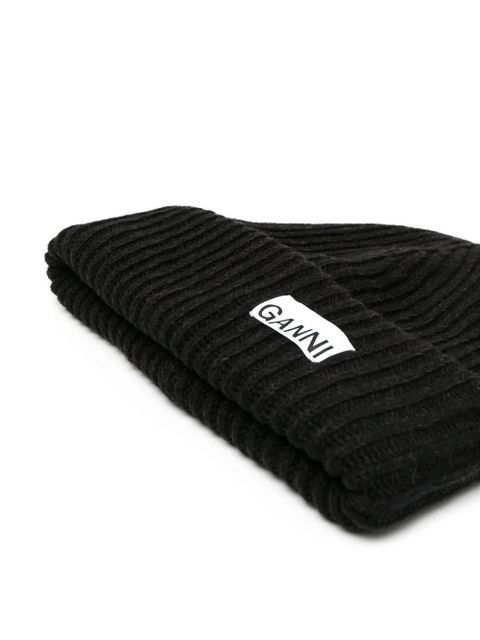 GANNI logo patch knit beanie - Black - zdjęcie produktu nr 2