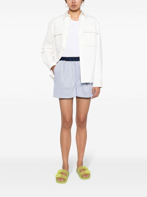 Marni logo-waistband striped shorts - Blue