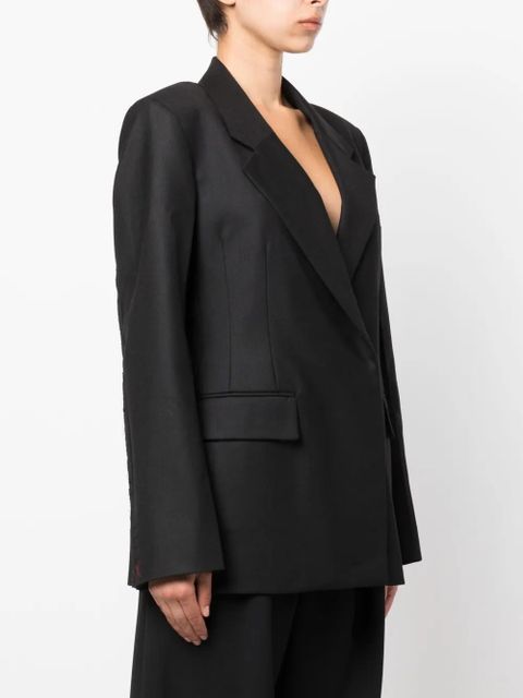 Victoria Beckham double-breasted virgin wool-cotton blazer - Black