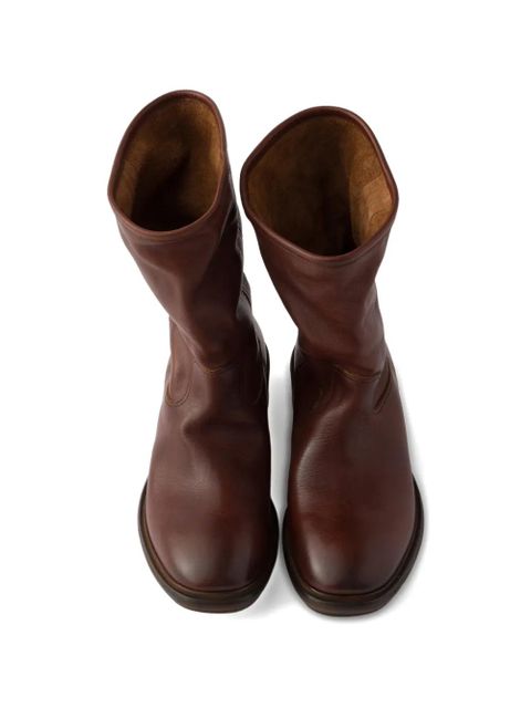 Prada Vintage-effect leather boots - Brown