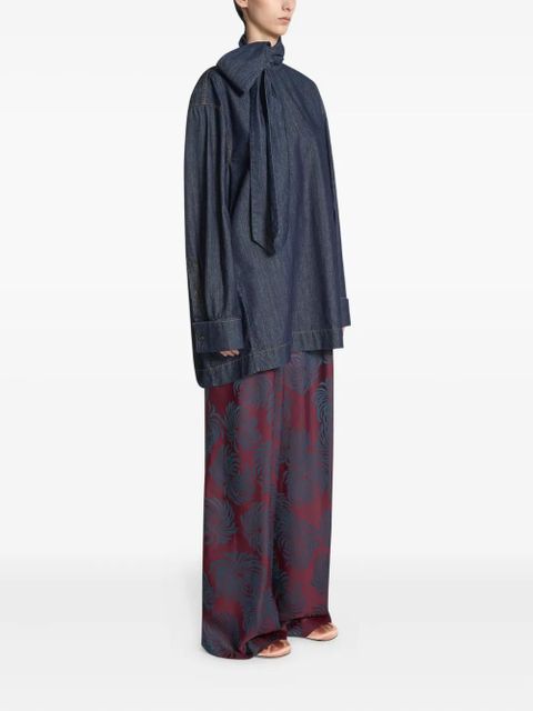 DRIES VAN NOTEN tie-neck denim blouse - Blue