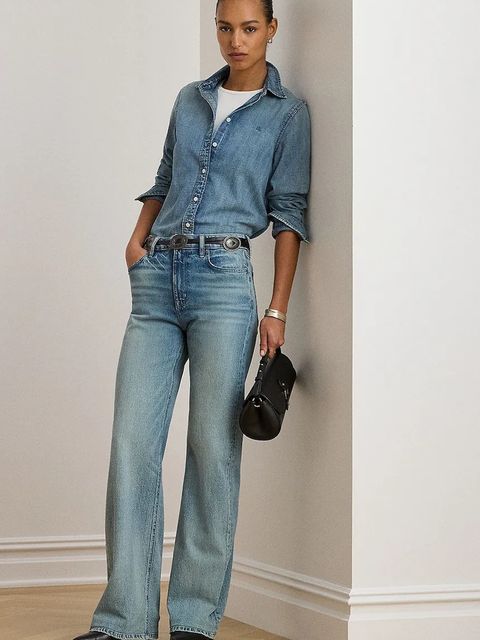 Lauren Ralph Lauren koszula bawełniana jeansowa damska kolor niebieski regular z kołnierzykiem klasycznym 200P08166 - zdjęcie produktu nr 2