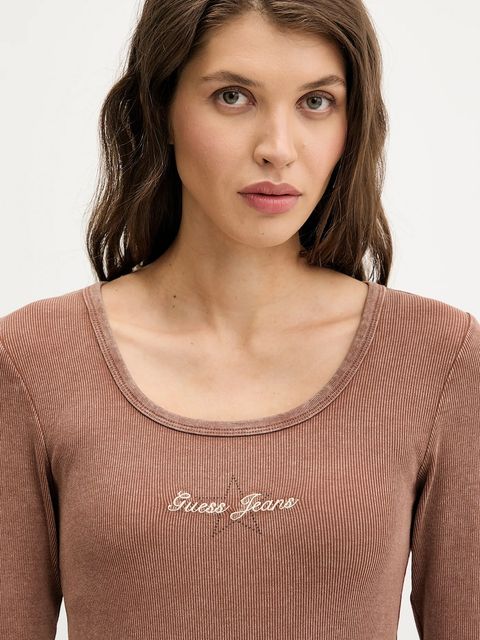 Guess Jeans longsleeve kolor brązowy W6RP24 KA0H1