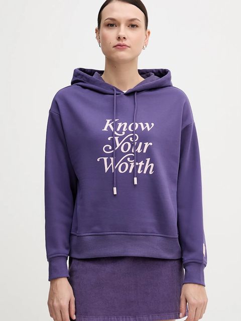 United Colors of Benetton bluza damska kolor fioletowy z kapturem z nadrukiem 3WNWD201C - zdjęcie produktu nr 1