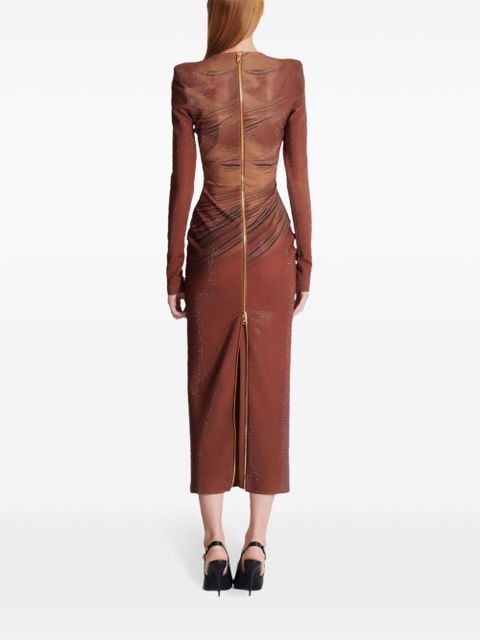 Balmain rhinestone-embellished printed maxi dress - Brown