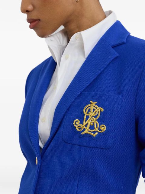 Lauren Ralph Lauren logo-patch piqué blazer - Blue