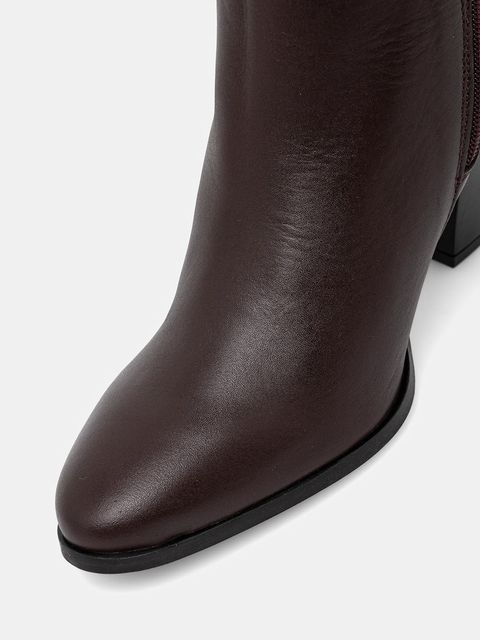 Tommy Hilfiger kozaki skórzane TH T-STRAP LTHR POINTY LONG BOOT damskie kolor brązowy na słupku FW0FW08982